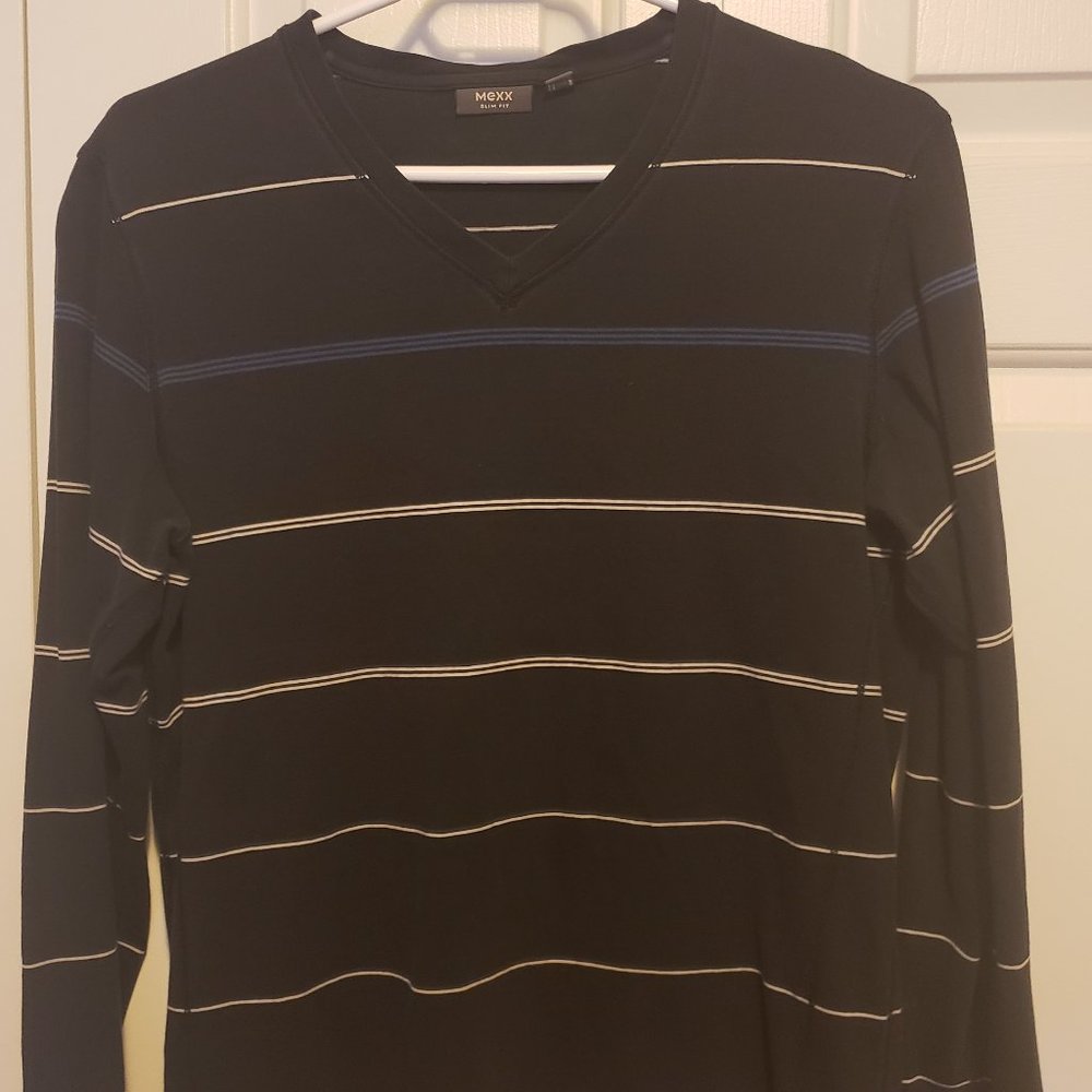 Mexx Black Pull Over w/White and Blue Stripes